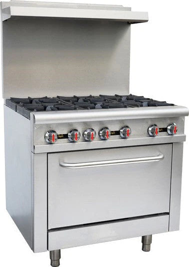 Canco 36" Commercial Natural Gas 6 Burner Stove Top Range With Convection Oven RGR36C