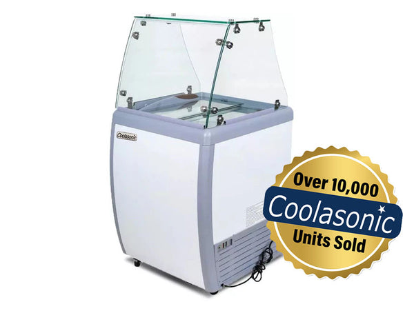 Coolasonic DC-160Y 26" Ice Cream Dipping Cabinet / Freezer with Flat Sneeze Guard and 120 L Capacity -4 Tubs Capacity