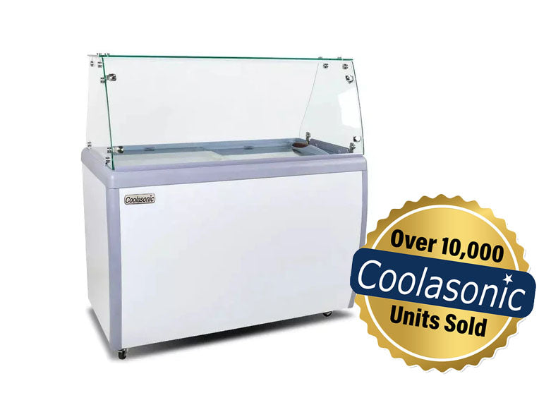 Coolasonic DC-360Y 50" Ice Cream Dipping Cabinet / Freezer with Flat Sneeze Guard and 290 L Capacity - 8 Tubs Capacity