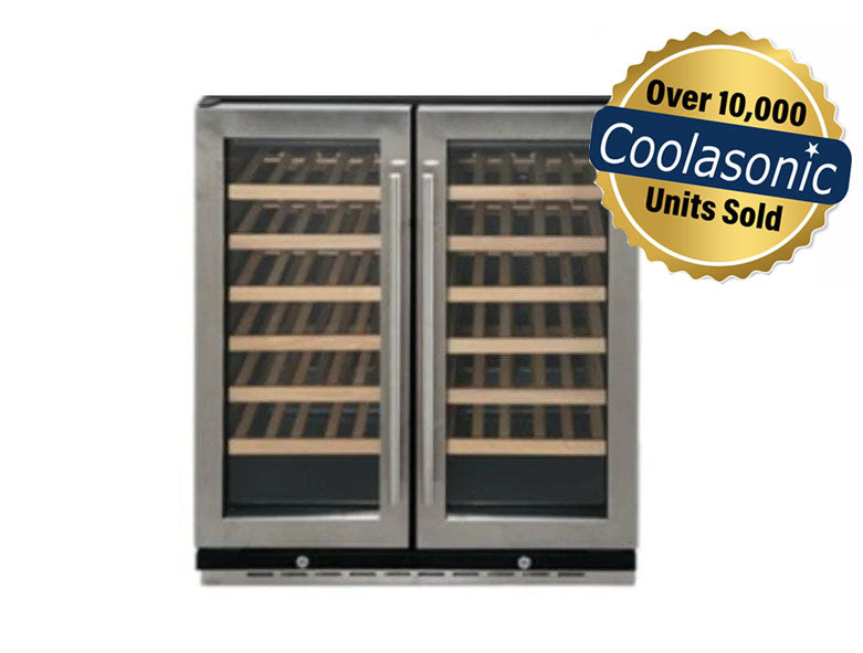 Coolasonic JC165D Double Swing Glass Door Commercial Under Counter Wine Cooler with 66 Bottle Capacity