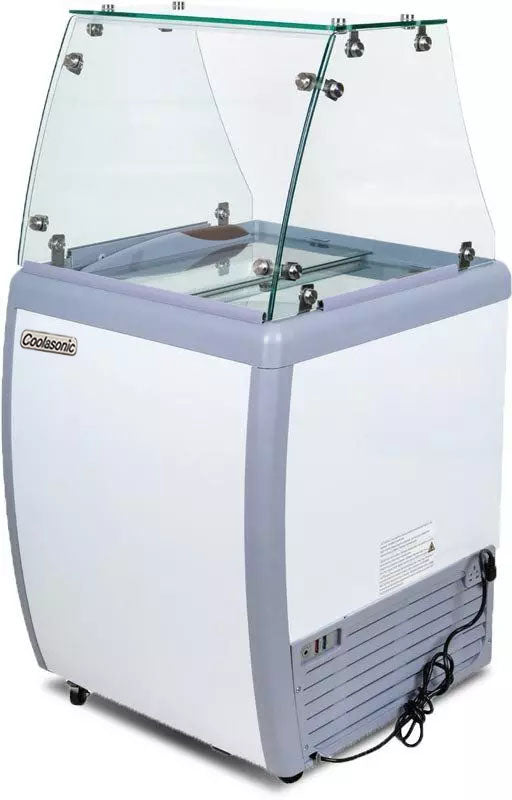 Coolasonic DC-160Y 26" Ice Cream Dipping Cabinet / Freezer with Flat Sneeze Guard and 120 L Capacity -4 Tubs Capacity