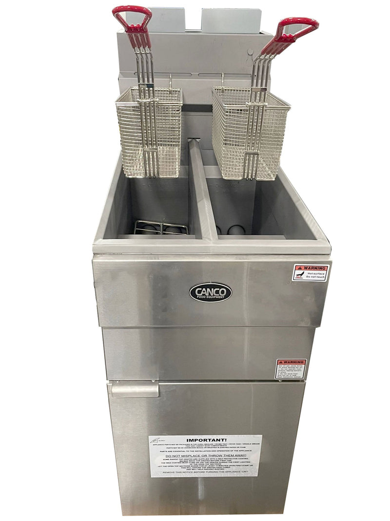 Canco Double Basket Fryer 50-55 lbs GF-120T with Two Compartments (120,000 BTU) - Propane