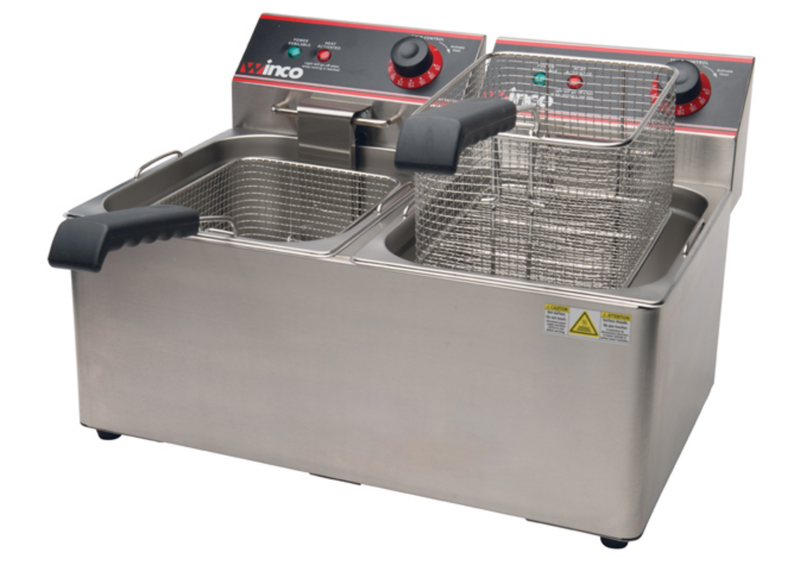 Winco EFT-32 Electric Counter Top Double Well Deep Fryer - 120V