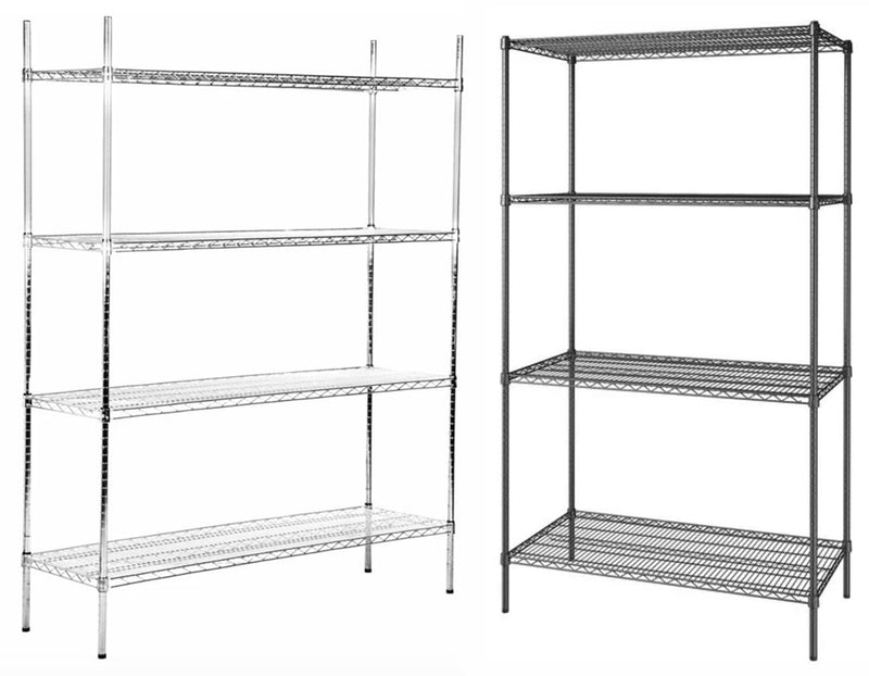 Canarac Chrome/Black Epoxy Wire Shelf Kits (72" High, 4 Shelves) - Various Sizes - Omni Food Equipment