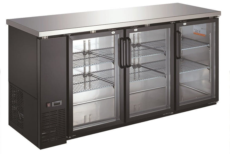 Canco UBB-24-72G Commercial 73" Triple Glass Door Back Bar Cooler - Swing & Sliding Door Options - Omni Food Equipment