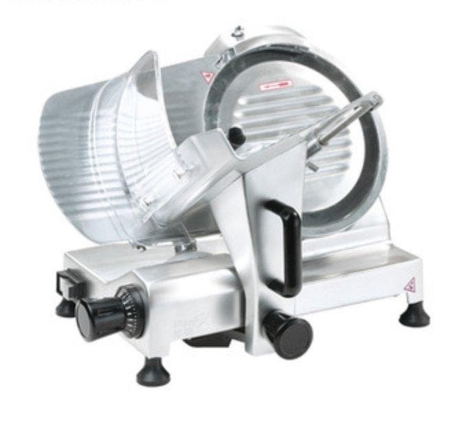 Omega HBS-250 Manual Aluminum Meat Slicer - 10" Blade, 1/5 HP, Belt Drive - Omni Food Equipment