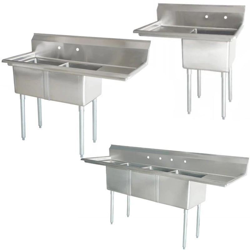 Omega Stainless Steel Sinks with Drainboard - Various Configurations - Omni Food Equipment