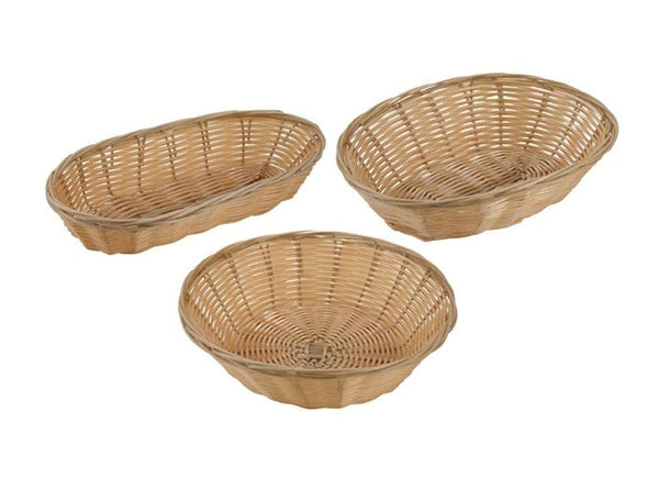 Winco Tan Poly Woven Baskets (Pack of 12) - Various Sizes - Omni Food Equipment